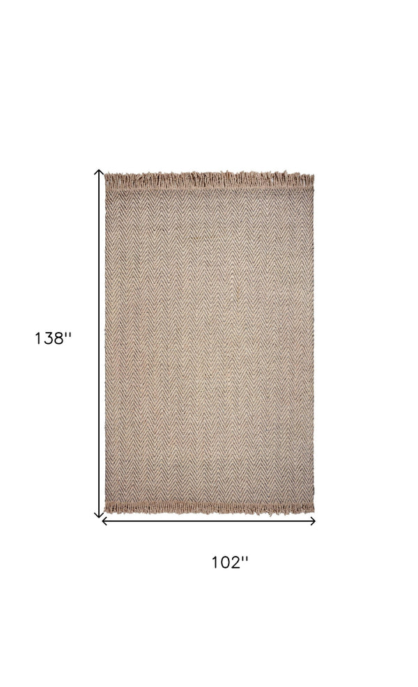 Homeroots 9' X 12' Oatmeal Beige Hand Woven Herringbone With Braided Fringe Indoor Area Rug  Wool 350266