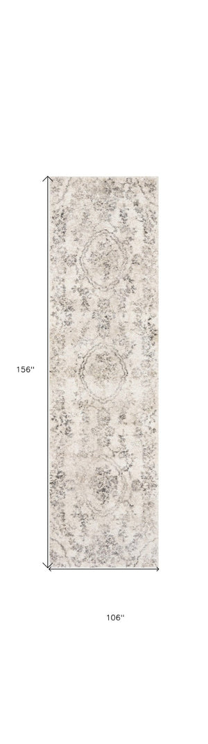 HomeRoots 9' Elegant Gray and Tan Floral Distressed Area Rug for Timeless Style and Easy Care in Any Room 9' X 13' 350267