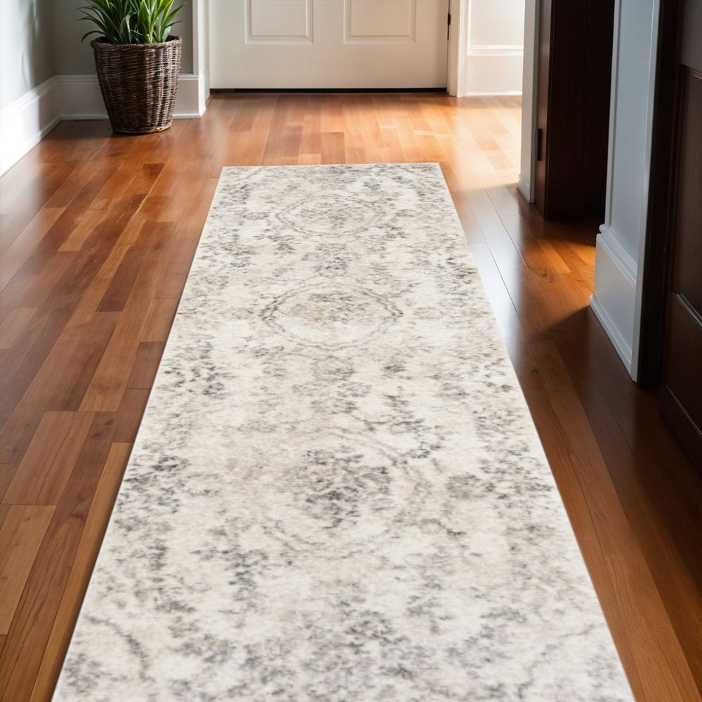 HomeRoots 9' Elegant Gray and Tan Floral Distressed Area Rug for Timeless Style and Easy Care in Any Room 9' X 13' 350267