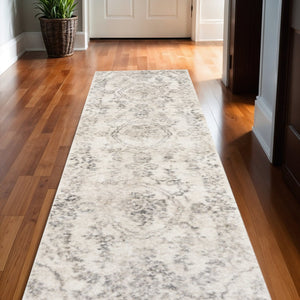 HomeRoots 9' Elegant Gray and Tan Floral Distressed Area Rug for Timeless Style and Easy Care in Any Room 9' X 13' 350267