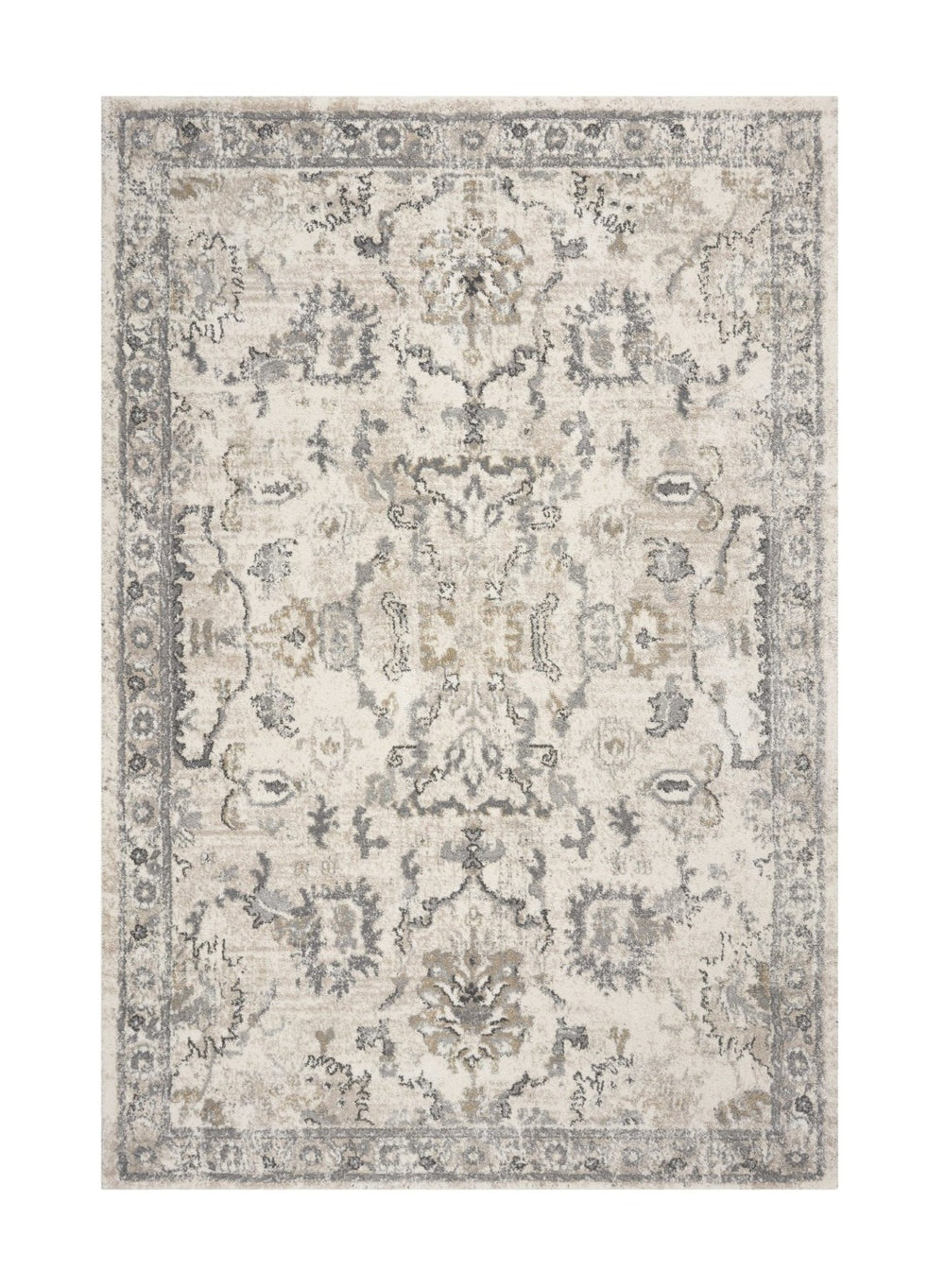 HomeRoots 9' Floral Medallion Distressed Area Rug in Ivory & Gray – Timeless Elegance for Any Space 9' X 13' 350269