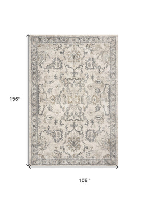 HomeRoots 9' Floral Medallion Distressed Area Rug in Ivory & Gray – Timeless Elegance for Any Space 9' X 13' 350269