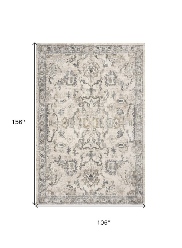 HomeRoots 9' Floral Medallion Distressed Area Rug in Ivory & Gray – Timeless Elegance for Any Space 9' X 13' 350269