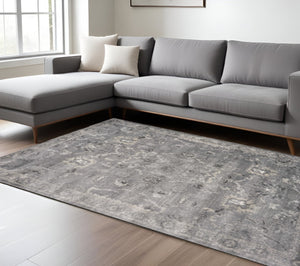 HomeRoots 9' Elegant Floral Medallion Area Rug in Gray Tones - Perfect for Living Rooms and Open Spaces 9' X 13' 350270