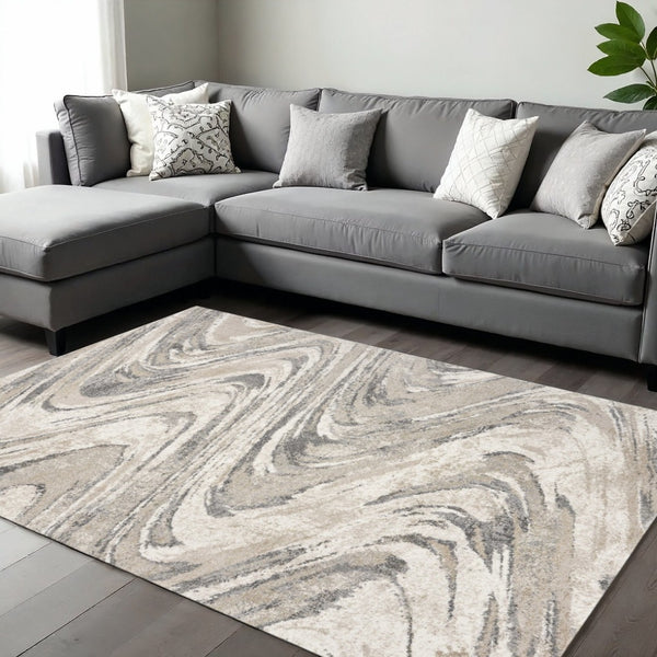 HomeRoots 9' Gray and Tan Abstract Area Rug - Modern Elegance for Living Spaces, Durable and Easy to Maintain 9' X 13' 350272