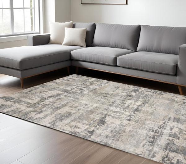 HomeRoots 9' Gray and Tan Abstract Area Rug - Contemporary Design, Durable, Easy Care for High-Traffic Spaces 9' X 13' 350274