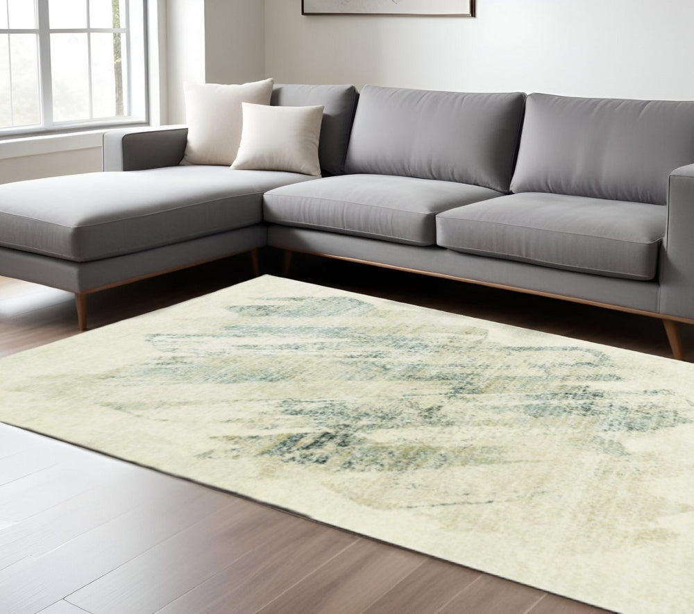 HomeRoots 9' Contemporary Ivory and Gray Abstract Area Rug - Durable, Stain-Resistant, Ideal for High-Traffic Areas 9" x 13" 350275