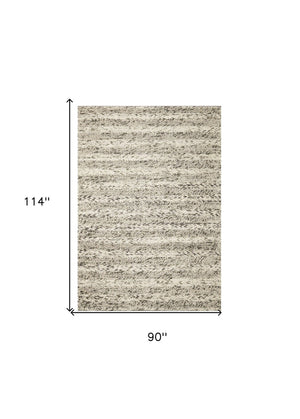 HomeRoots 5' Hand-Woven Gray and Ivory Wool Striped Area Rug for Timeless Elegance and Cozy Comfort 7' X 9' 350290