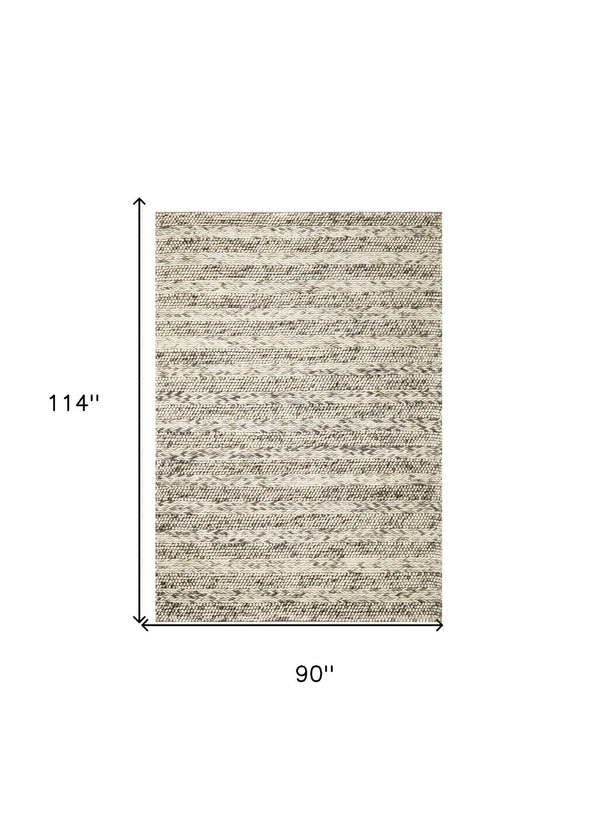HomeRoots 5' Hand-Woven Gray and Ivory Wool Striped Area Rug for Timeless Elegance and Cozy Comfort 7' X 9' 350290