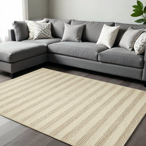 HomeRoots 5' Hand-Woven Ivory and White New Zealand Lambs Wool Area Rug for Stylish Home Décor and Comfort 8' X 10' 350291