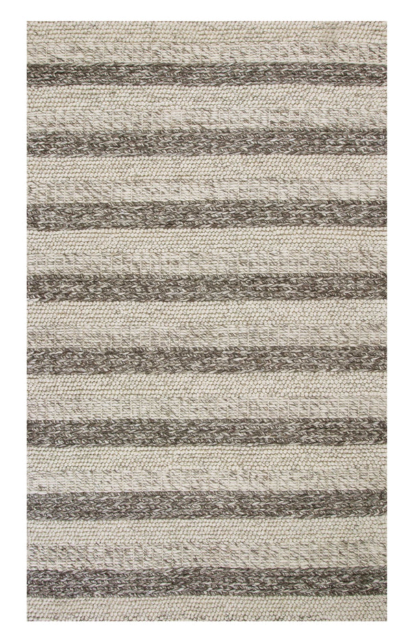 Homeroots 8' X 10' Grey White Hand Woven Knobby Stripes Indoor Area Rug  Wool 350293