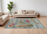 Homeroots 8' X 11' Seafoam Green Machine Woven Tropical Plants Indoor Area Rug  Polyester 350302