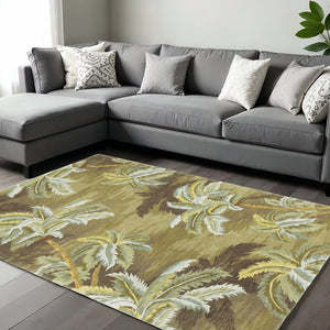HomeRoots 5' Tropical Botanical Wool Area Rug in Moss Green and Yellow - Hand-Tufted Elegance for Your Home 8' X 10' 350310