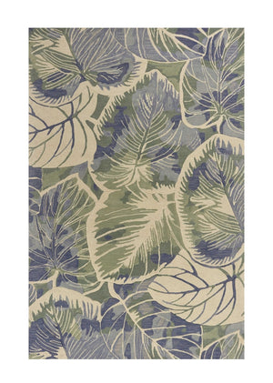 HomeRoots 5' Tropical Botanical Wool Area Rug in Blue Green Beige – Hand-Tufted, Stylish Comfort for Your Home 7' X 9' 350311