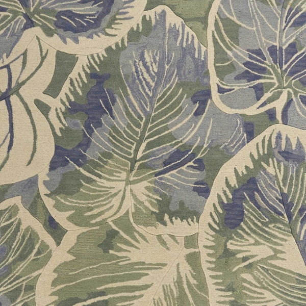 HomeRoots 5' Tropical Botanical Wool Area Rug in Blue Green Beige – Hand-Tufted, Stylish Comfort for Your Home 7' X 9' 350311