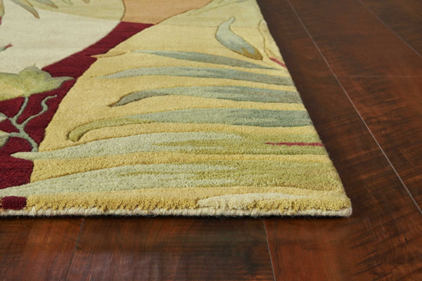 HomeRoots 5' Coral Green and Ivory Hand-Tufted Wool Area Rug with Tropical Botanical Design for Elegant Spaces 8' X 10' 350312