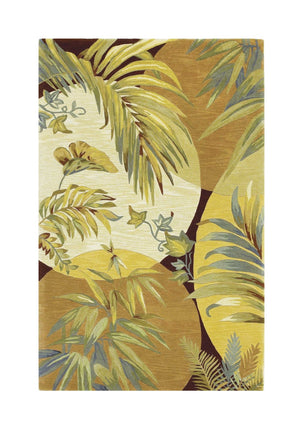 HomeRoots 5' Coral Green and Ivory Hand-Tufted Wool Area Rug with Tropical Botanical Design for Elegant Spaces 8' X 10' 350312