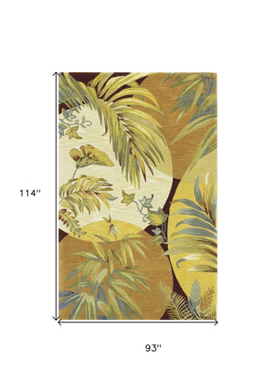 HomeRoots 5' Coral Green and Ivory Hand-Tufted Wool Area Rug with Tropical Botanical Design for Elegant Spaces 8' X 10' 350312