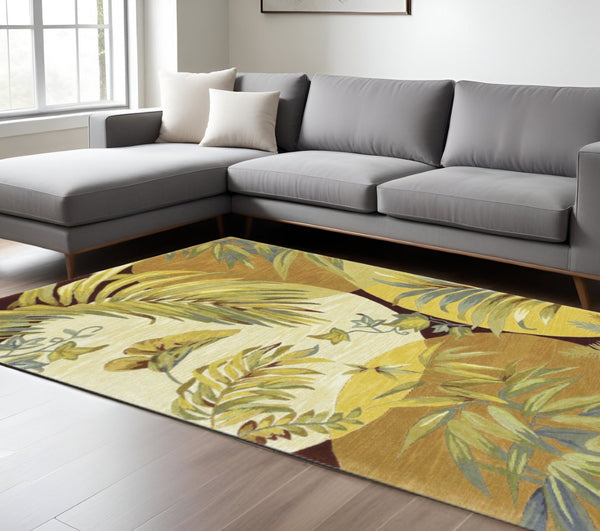HomeRoots 5' Coral Green and Ivory Hand-Tufted Wool Area Rug with Tropical Botanical Design for Elegant Spaces 8' X 10' 350312