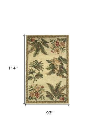 Homeroots 8' X 10' Ivory Wool Tropical Botanical Hand Tufted Area Rug  Wool 350314