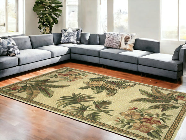 Homeroots 8' X 10' Ivory Wool Tropical Botanical Hand Tufted Area Rug  Wool 350314