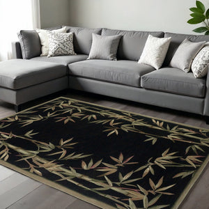HomeRoots 5' Tropical Botanical Hand-Tufted Wool Area Rug in Black, Green & Brown - Elegant Comfort for Any Space 8' X 10' 350318