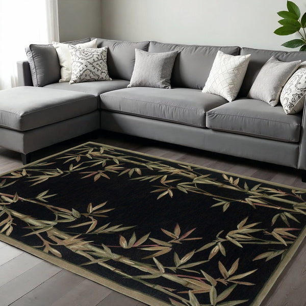 HomeRoots 5' Tropical Botanical Hand-Tufted Wool Area Rug in Black, Green & Brown - Elegant Comfort for Any Space 8' X 10' 350318