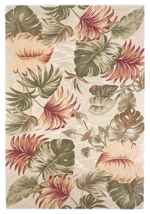 HomeRoots 5' Wool Botanical Leaves Hand-Tufted Area Rug in Beige, Green & Pink - Artisanal Charm for Your Home 7' X 9' 350319