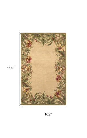 HomeRoots 5' Hand-Tufted Wool Area Rug with Tropical Floral Design – Luxurious Beige, Red & Green Elegance 8' X 10' 350320