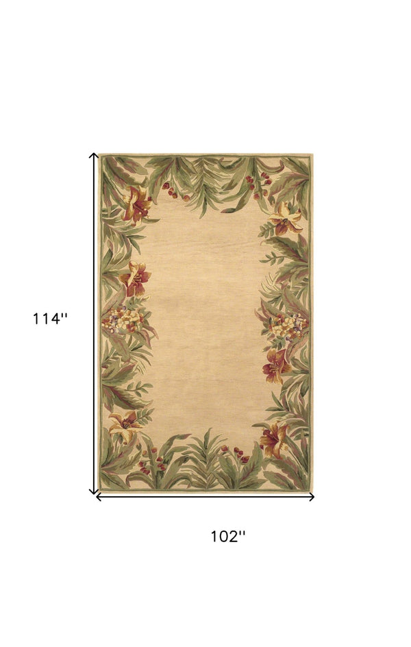 HomeRoots 5' Hand-Tufted Wool Area Rug with Tropical Floral Design – Luxurious Beige, Red & Green Elegance 8' X 10' 350320