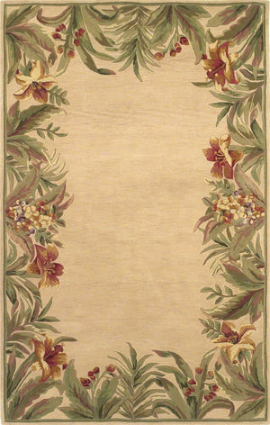 HomeRoots 5' Hand-Tufted Wool Area Rug with Tropical Floral Design – Luxurious Beige, Red & Green Elegance 8' X 10' 350320