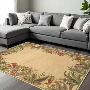 HomeRoots 5' Hand-Tufted Wool Area Rug with Tropical Floral Design – Luxurious Beige, Red & Green Elegance 8' X 10' 350320