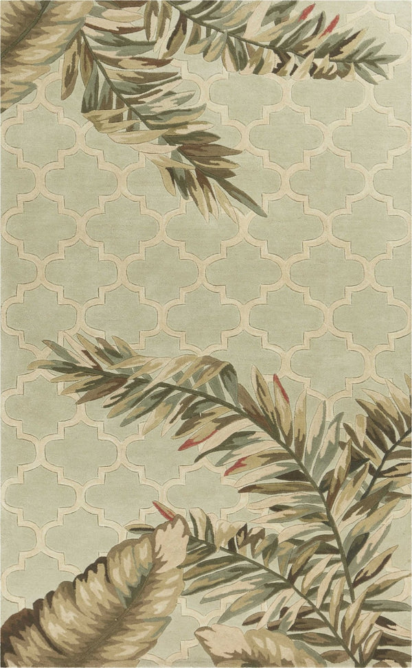 HomeRoots 5' Hand-Tufted Wool Area Rug in Sage Taupe & Green Botanical Design for Elegant Living Spaces 8' X 10' 350321