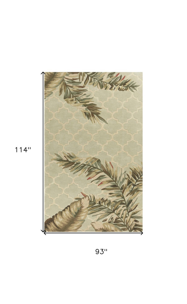 HomeRoots 5' Hand-Tufted Wool Area Rug in Sage Taupe & Green Botanical Design for Elegant Living Spaces 8' X 10' 350321