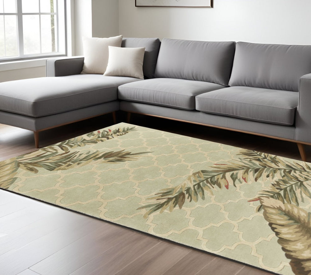 HomeRoots 5' Hand-Tufted Wool Area Rug in Sage Taupe & Green Botanical Design for Elegant Living Spaces 8' X 10' 350321