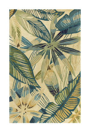 HomeRoots 5' Tropical Botanical Hand-Tufted Area Rug in Ivory, Teal & Green - Soft Wool for Cozy Spaces 8' X 10' 350322