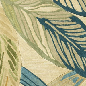 HomeRoots 5' Tropical Botanical Hand-Tufted Area Rug in Ivory, Teal & Green - Soft Wool for Cozy Spaces 8' X 10' 350322