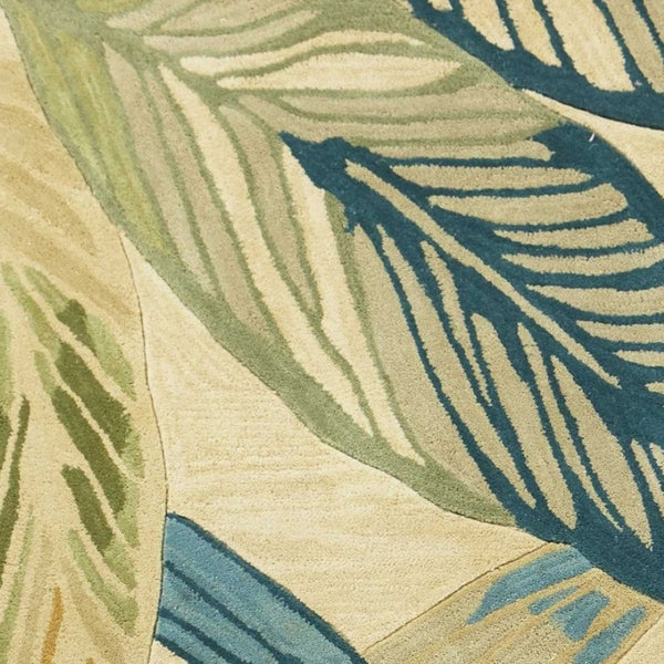 HomeRoots 5' Tropical Botanical Hand-Tufted Area Rug in Ivory, Teal & Green - Soft Wool for Cozy Spaces 8' X 10' 350322