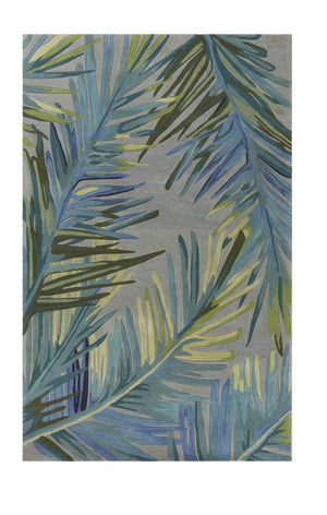 HomeRoots 5' Elegant Blue and Gray Tropical Botanical Hand-Tufted Wool Area Rug - Perfect for Any Room Decor! 7' X 9' 350323