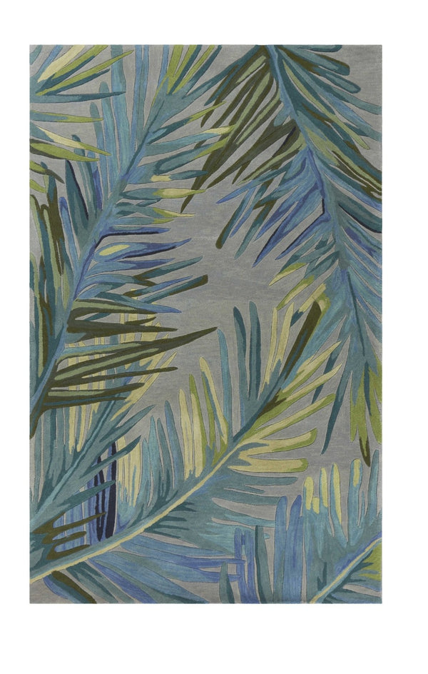 HomeRoots 5' Elegant Blue and Gray Tropical Botanical Hand-Tufted Wool Area Rug - Perfect for Any Room Decor! 7' X 9' 350323