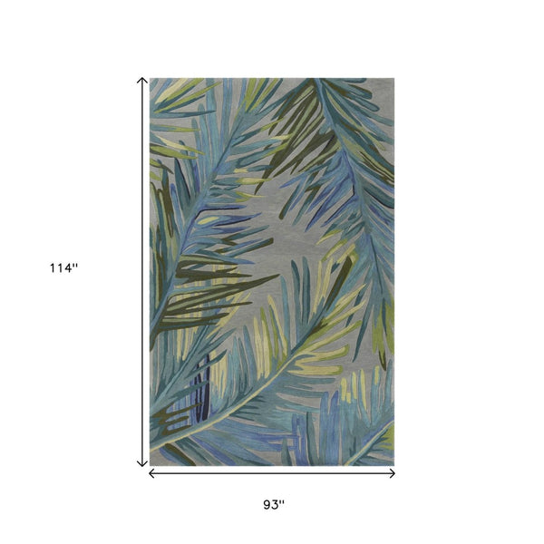 HomeRoots 5' Elegant Blue and Gray Tropical Botanical Hand-Tufted Wool Area Rug - Perfect for Any Room Decor! 7' X 9' 350323