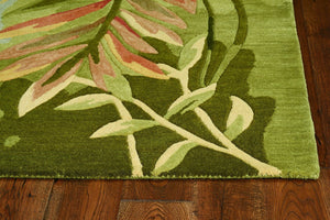 HomeRoots 5' Tropical Botanical Hand-Tufted Wool Area Rug in Blue and Green - Plush Comfort & Style 8' X 10' 350324