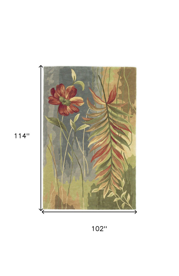 HomeRoots 5' Tropical Botanical Hand-Tufted Wool Area Rug in Blue and Green - Plush Comfort & Style 8' X 10' 350324