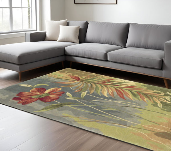 HomeRoots 5' Tropical Botanical Hand-Tufted Wool Area Rug in Blue and Green - Plush Comfort & Style 8' X 10' 350324
