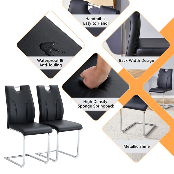 English Elm Black Pu Leather Dining Chairs Set of 6 with Silver Metal Legs Modern Style W2920S00118