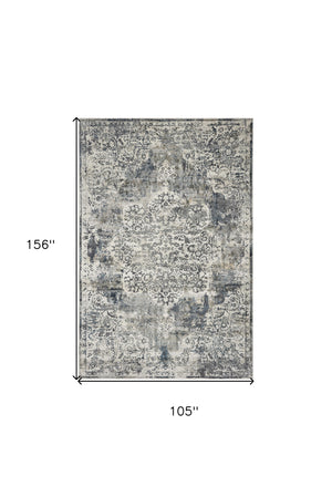 Homeroots 9' X 13' Ivory Machine Woven Distressed Diamond Floral Medallion Indoor Area Rug  Polyester 350332
