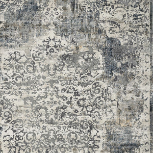 Homeroots 9' X 13' Ivory Machine Woven Distressed Diamond Floral Medallion Indoor Area Rug  Polyester 350332