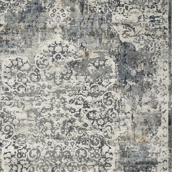 Homeroots 9' X 13' Ivory Machine Woven Distressed Diamond Floral Medallion Indoor Area Rug  Polyester 350332