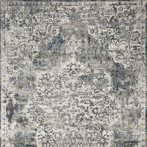 Homeroots 9' X 13' Ivory Machine Woven Distressed Diamond Floral Medallion Indoor Area Rug  Polyester 350332