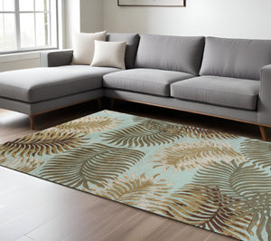 HomeRoots 5' Hand-Tufted Wool Botanical Leaves Area Rug in Aqua and Brown for Timeless, Cozy Elegance 8' X 10' 350333